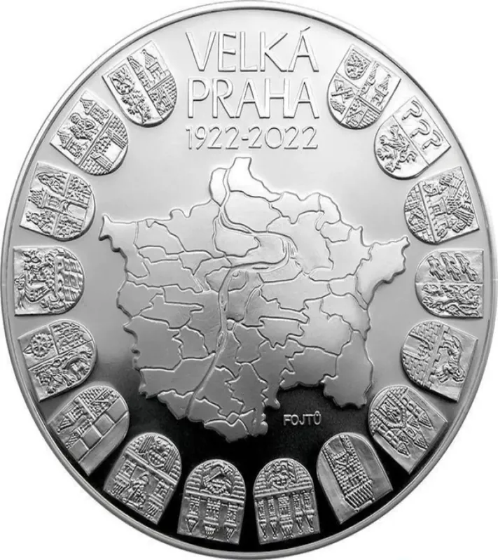 10000 Kč 100. výročí založení Velké Prahy (BK) matovaná verze Ag 999 mince ČNB