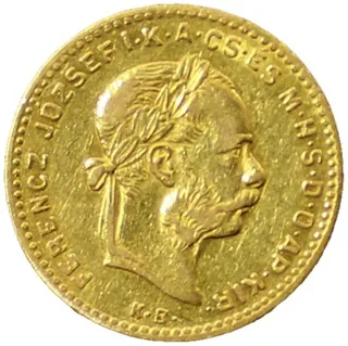 František Josef I., 10 franků/4 forinty, 1885 Kremnica, zlato